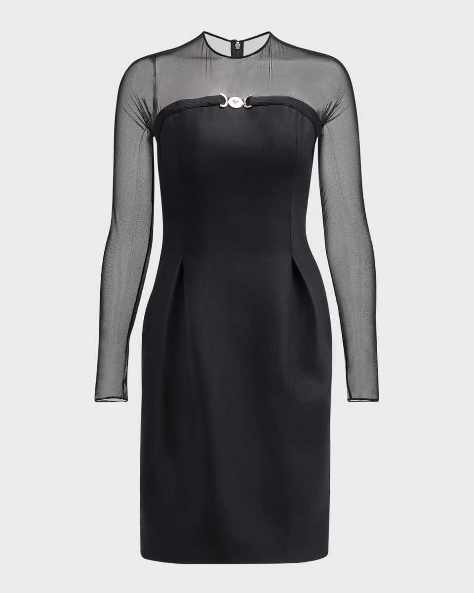 Long-Sleeve Illusion Fit-&-Flare Mini Dress